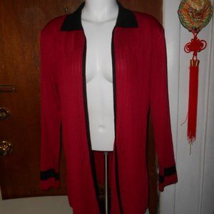 Womens Exclusively Misook Open Jacket Cardigan Brick Red Black Accents Medium